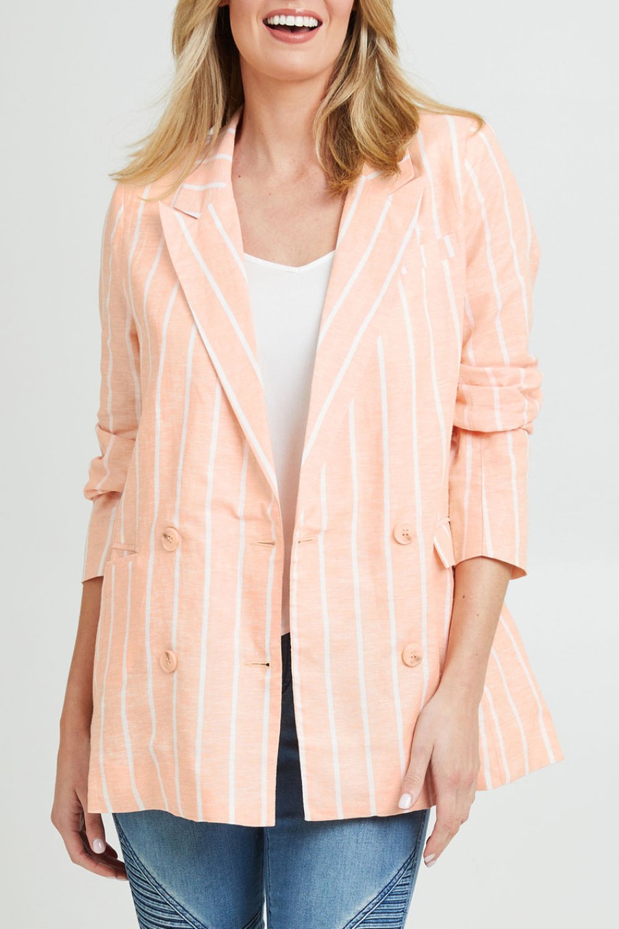 Coats & Jackets Sass | Lydia Striped Blazer Peach