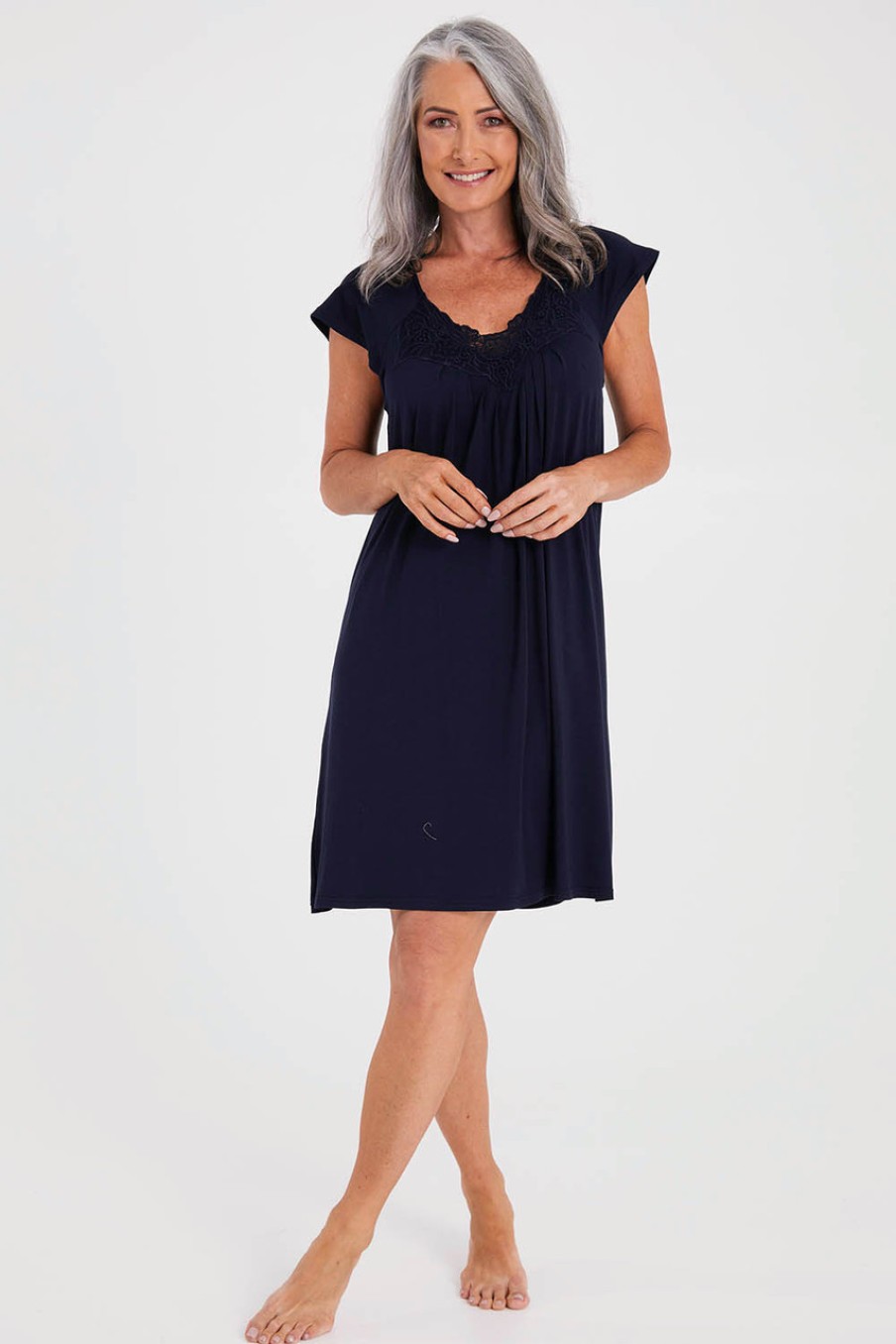 Lingerie & Sleepwear Givoni | Le Knit Lace Trim Nightie Navy