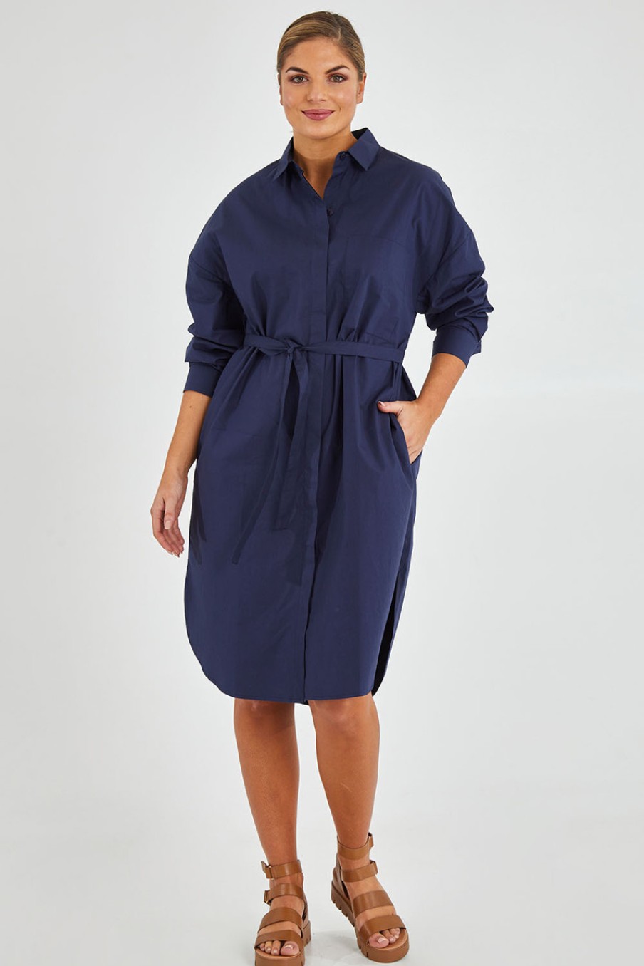 Dresses Natural for birds | Cotton Midi Shirt Dress Navy