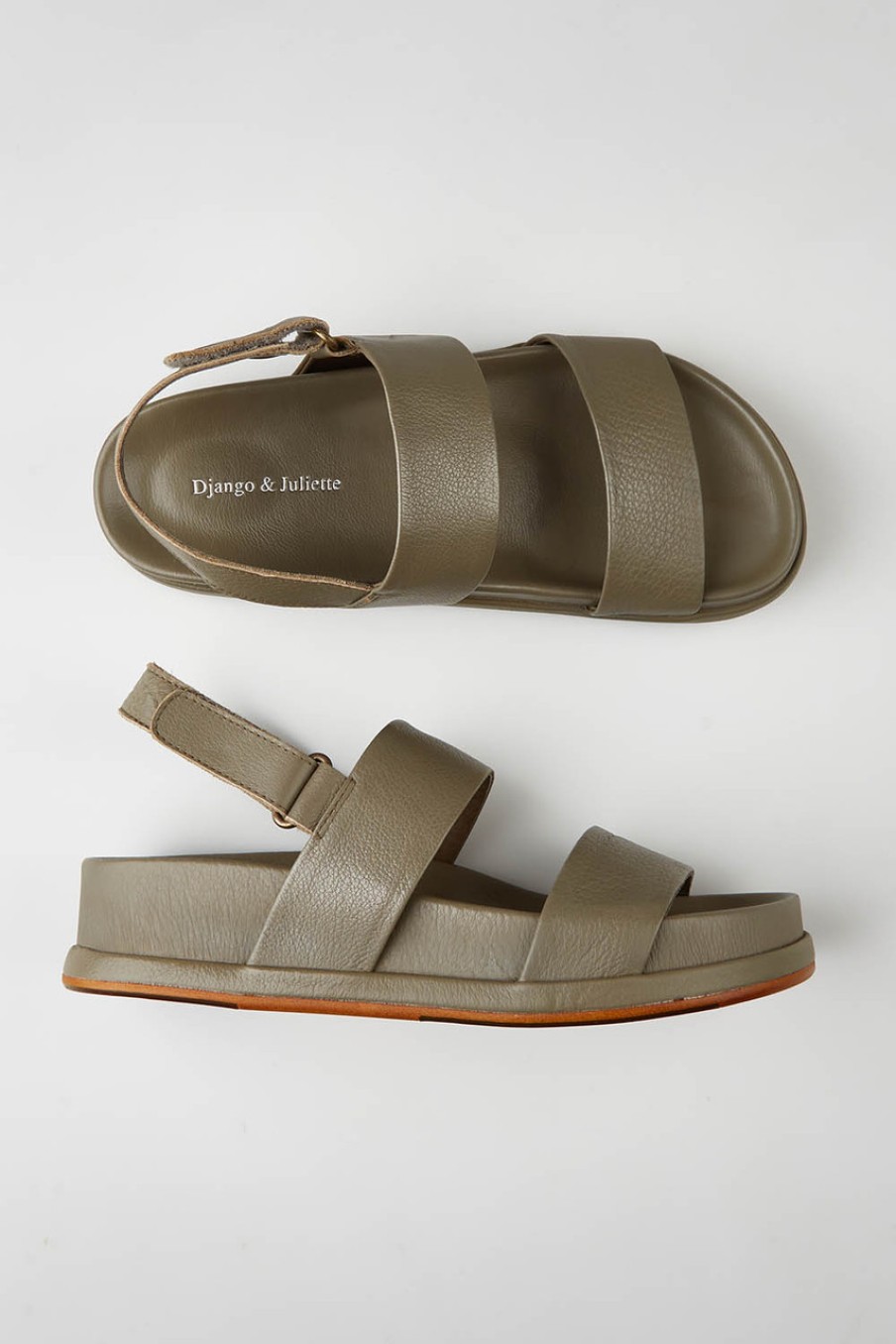 Shoes Django & Juliette | Gabisse Flatform Leather Sandal Olive