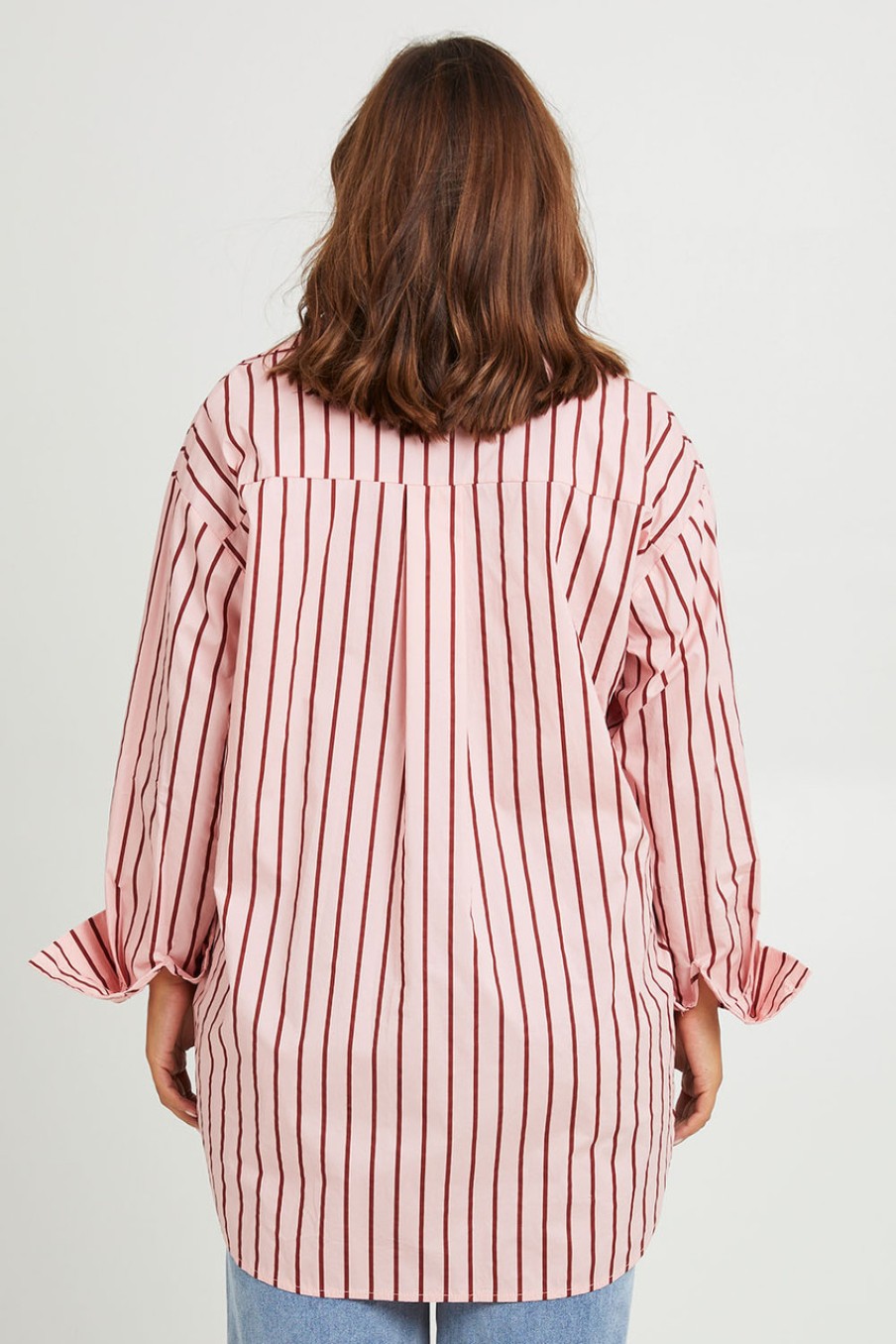 Tops boho bird | Relaxed Elegance Boyfriend Shirt Pinkstripe