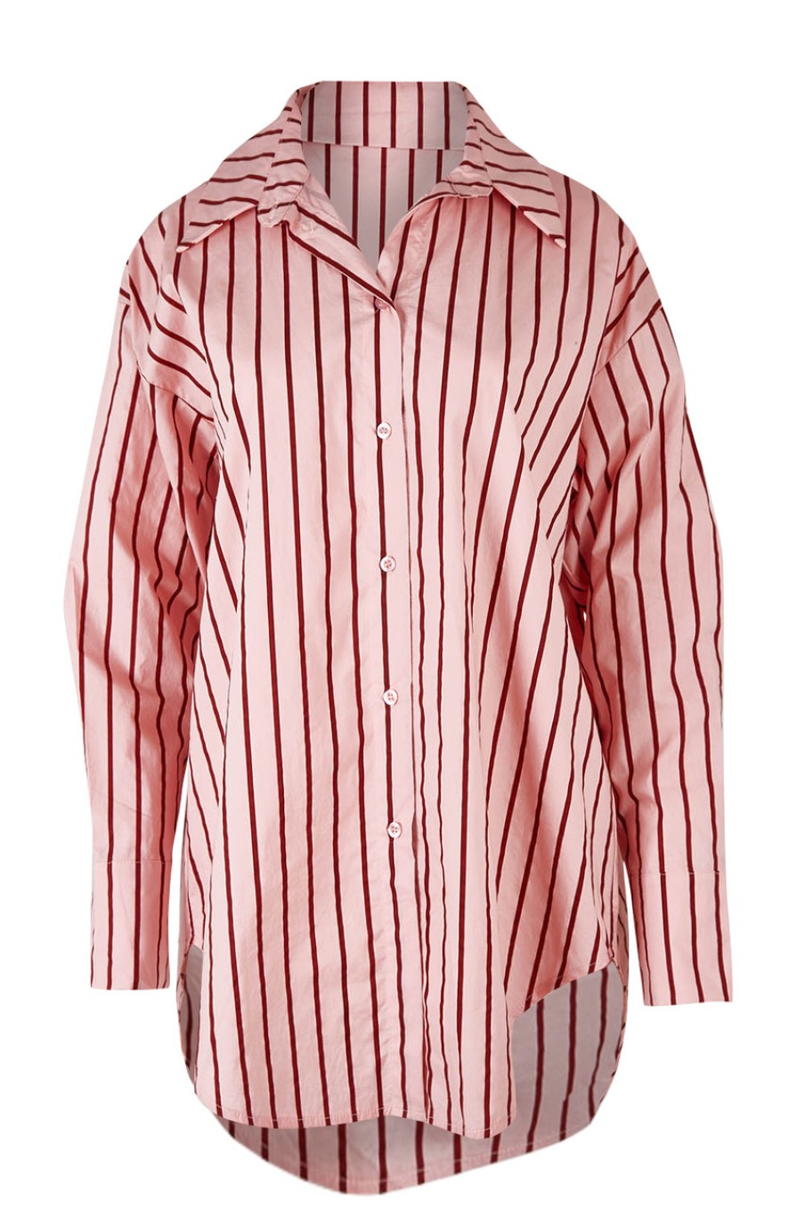 Tops boho bird | Relaxed Elegance Boyfriend Shirt Pinkstripe