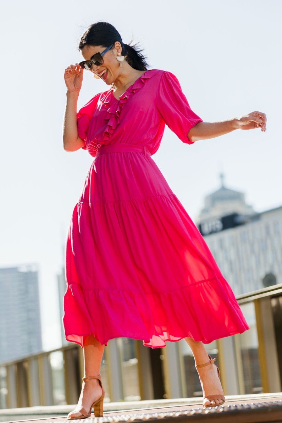 Dresses bird by design | The Ruffle Tier Dress Brightpink