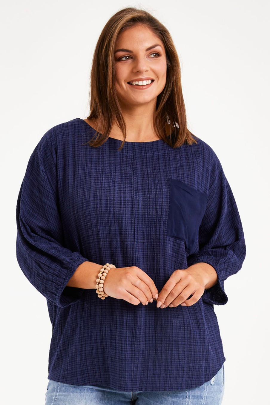 Tops bird keepers | The Check Pocket Detail Top Navy