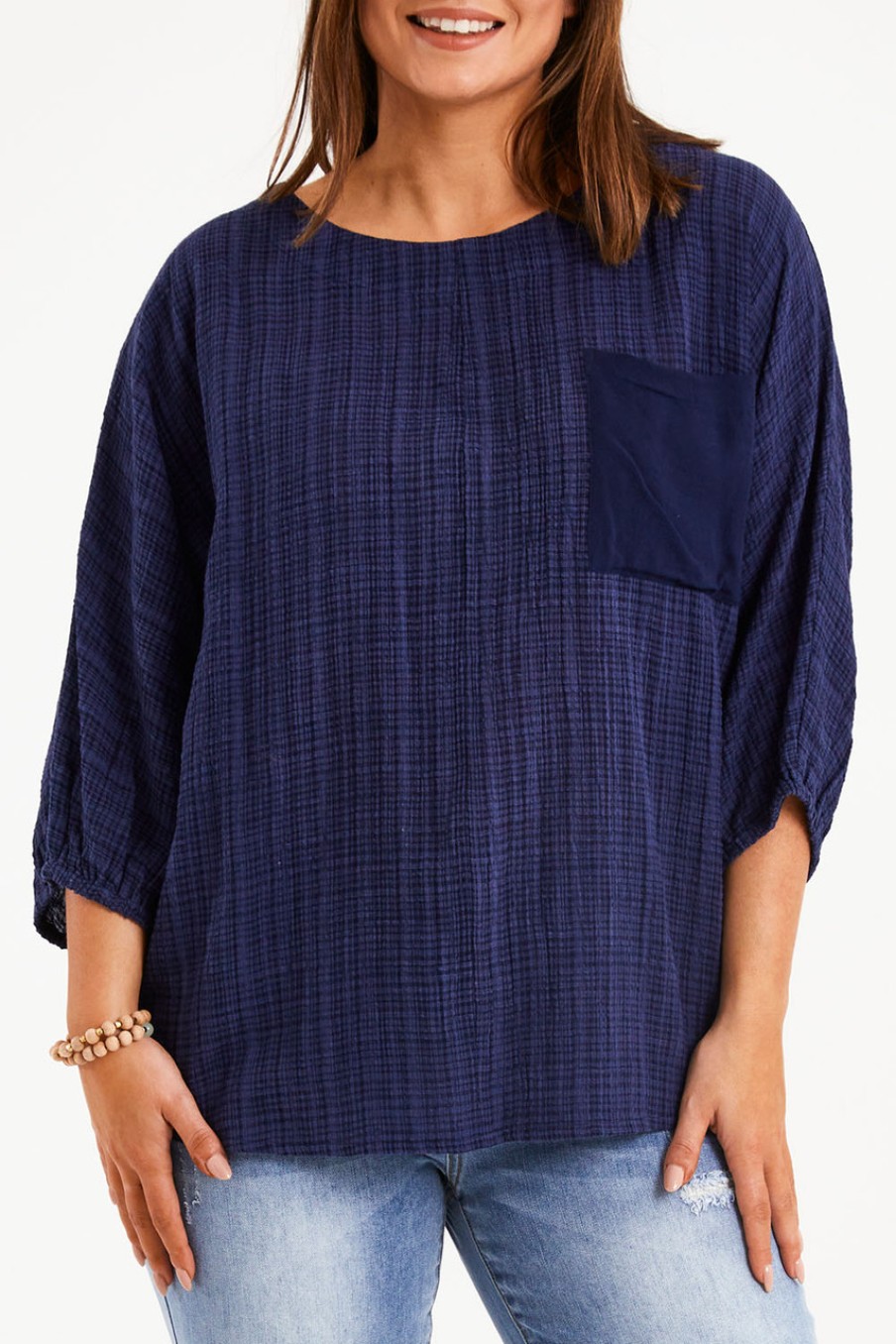 Tops bird keepers | The Check Pocket Detail Top Navy