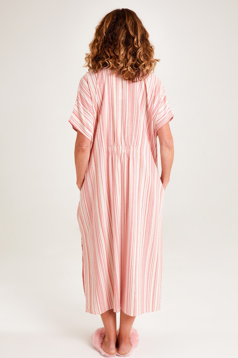 Dresses Unwind by Birdsnest | Cotton Throw Over Lounge Dress Pinkstripe