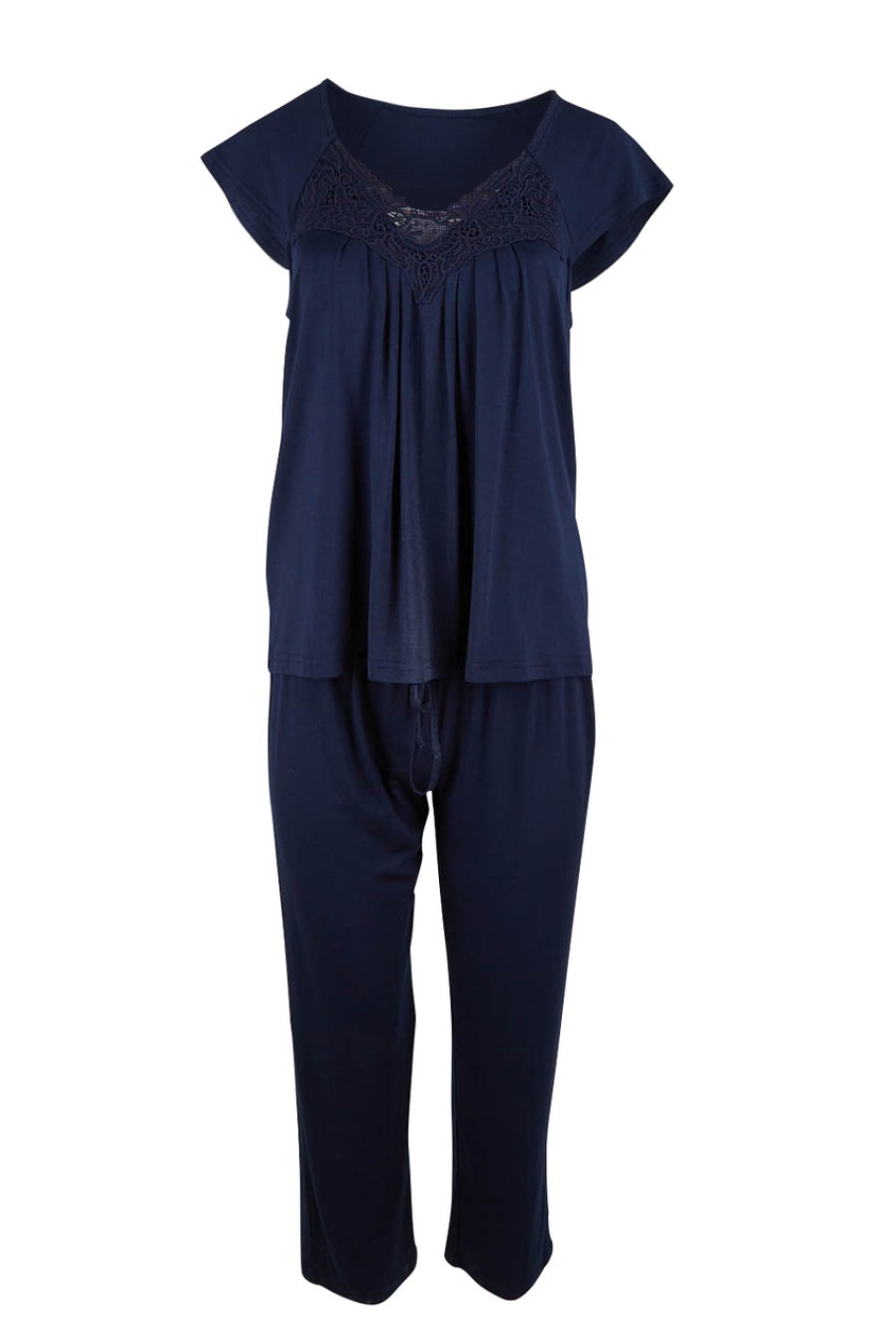 Lingerie & Sleepwear Givoni | Le Knit Lace Trim Pyjama Set Navy