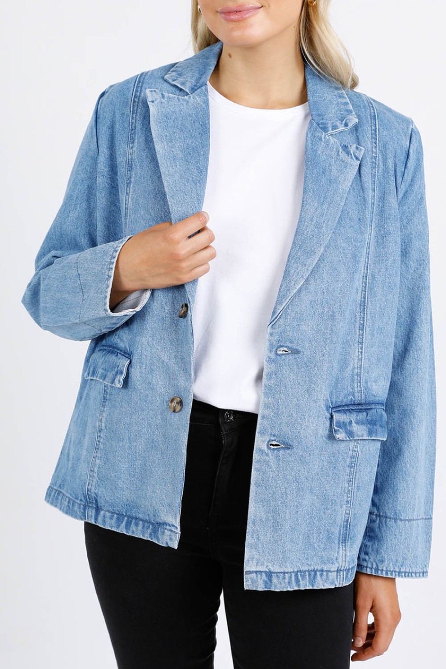 Coats & Jackets Elm | Cate Denim Blazer Midblue