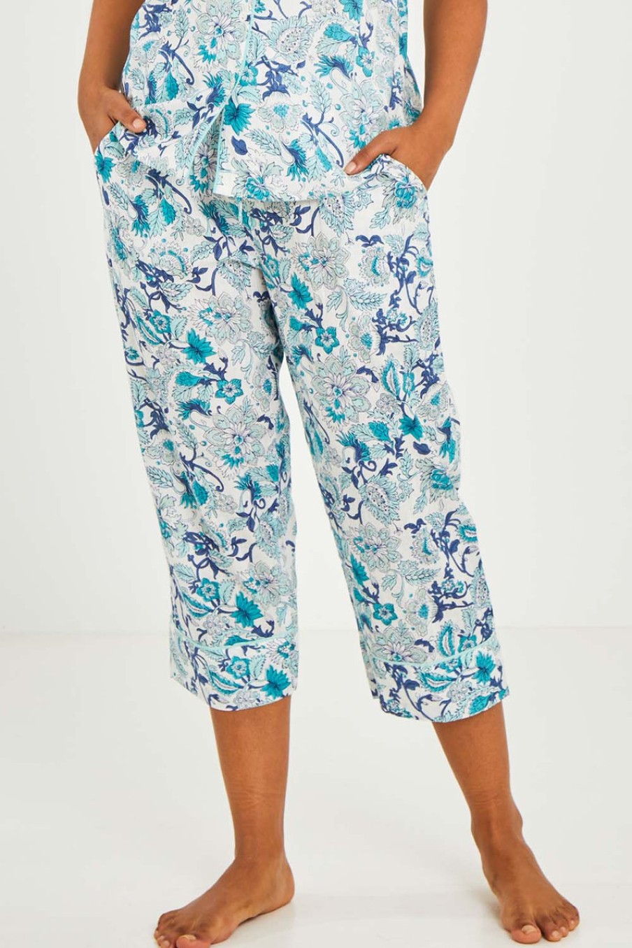 Lingerie & Sleepwear Victoria's Dream | Cotton 3/4 Pyjama Pant Whiteblue