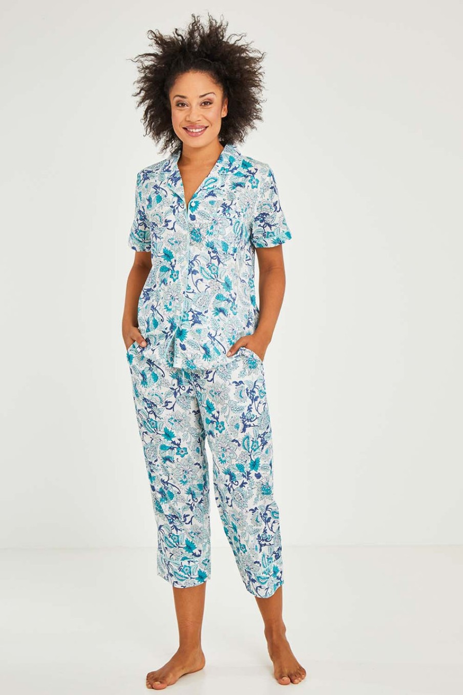 Lingerie & Sleepwear Victoria's Dream | Cotton 3/4 Pyjama Pant Whiteblue