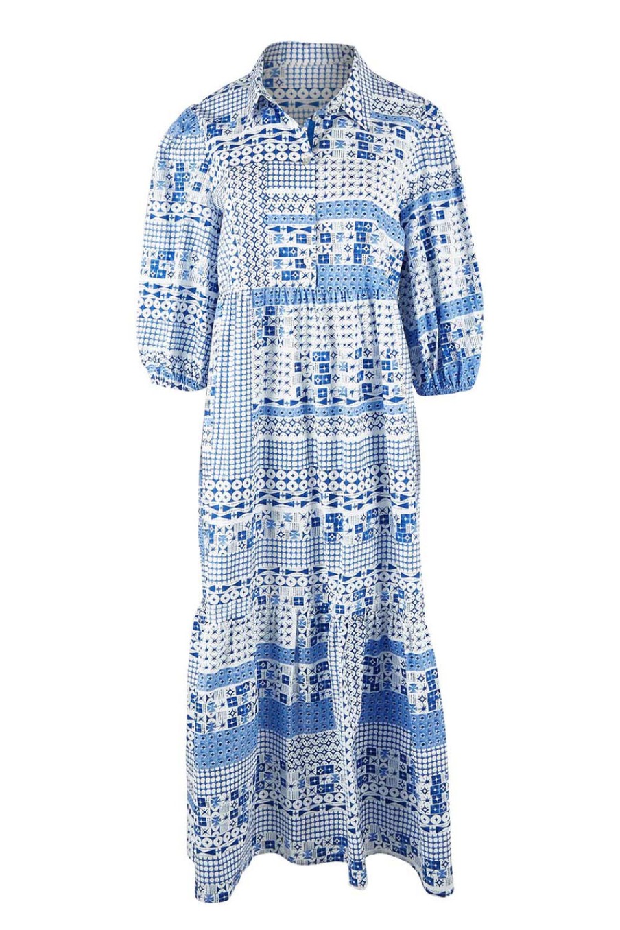 Dresses Threadz | Mosaic Cotton Dress Blue