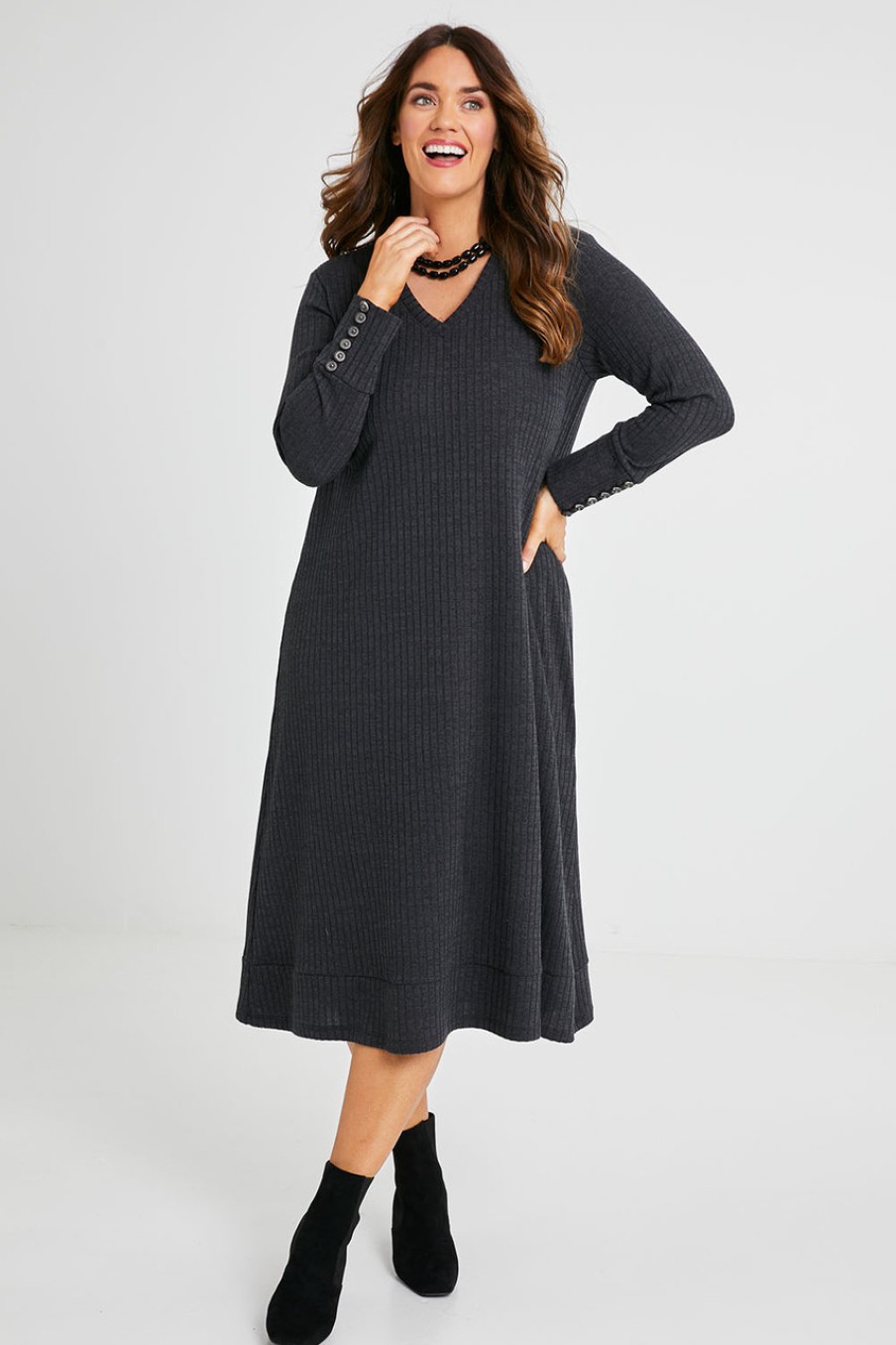 Dresses Belle bird | Belle Fit & Flare Lined Knit Dress Steelgrey