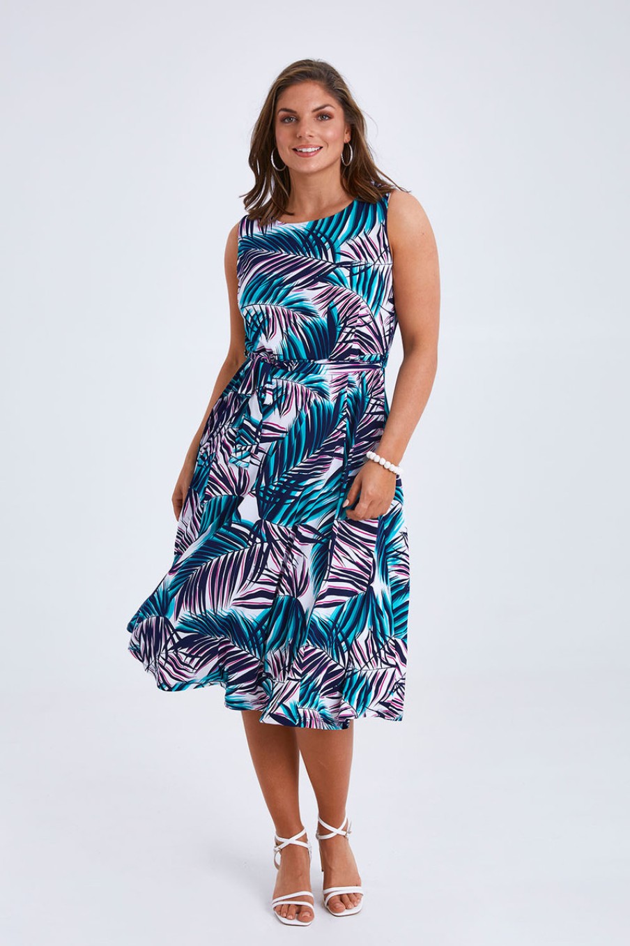 Dresses Belle bird | Belle Sleeveless Full Skirt Dress Palmprint