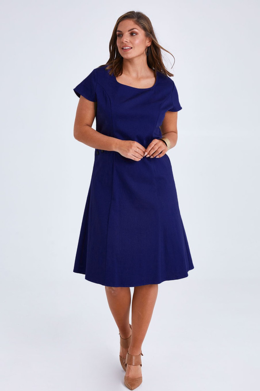 Dresses Belle bird | Belle A Line Cotton Sateen Dress Sapphire