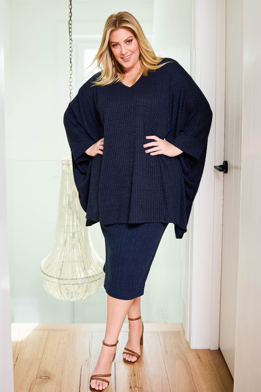 Tops Belle bird | Belle Rib Knit Throw Over Navymarle