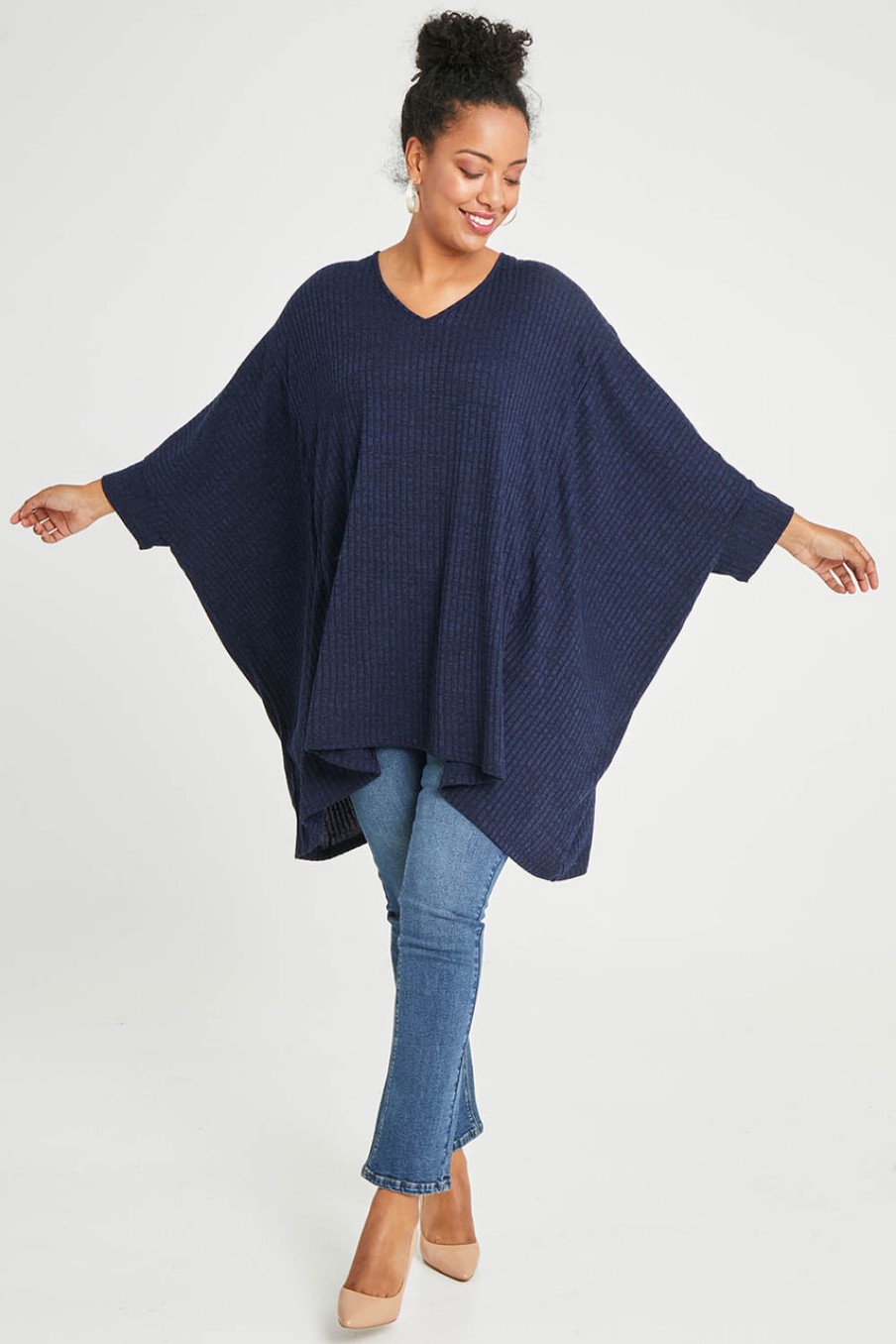 Tops Belle bird | Belle Rib Knit Throw Over Navymarle