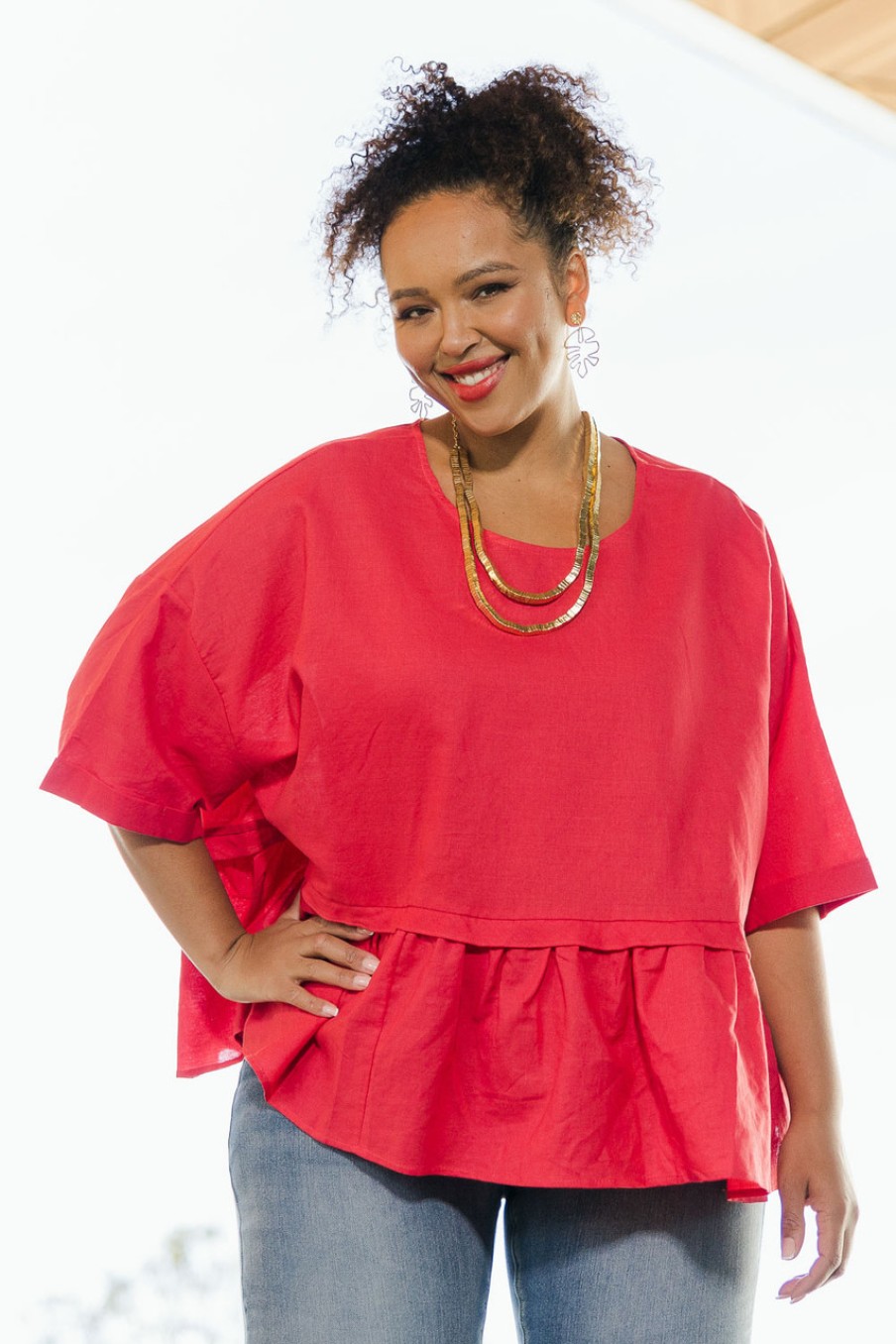 Tops Belle bird | Belle Layered Cotton Linen Kaftan Top Lipstick