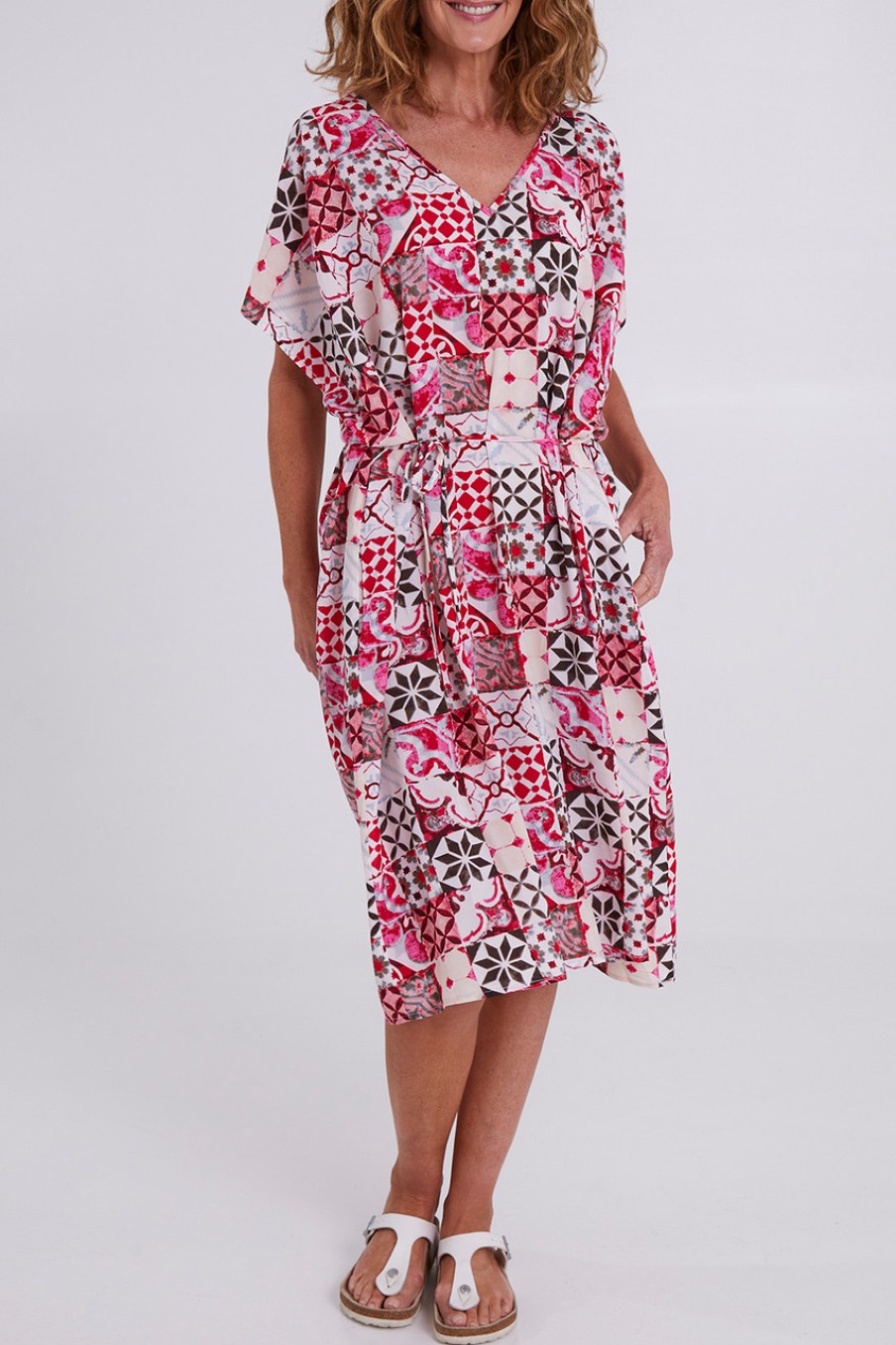 Dresses Cordelia St | Mozaic Splash Kaftan Midi Raspberry