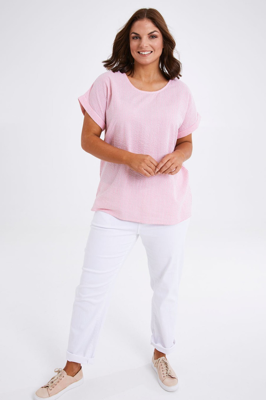 Tops bird keepers | The Stripe Summer Shell Top Pinkwhite