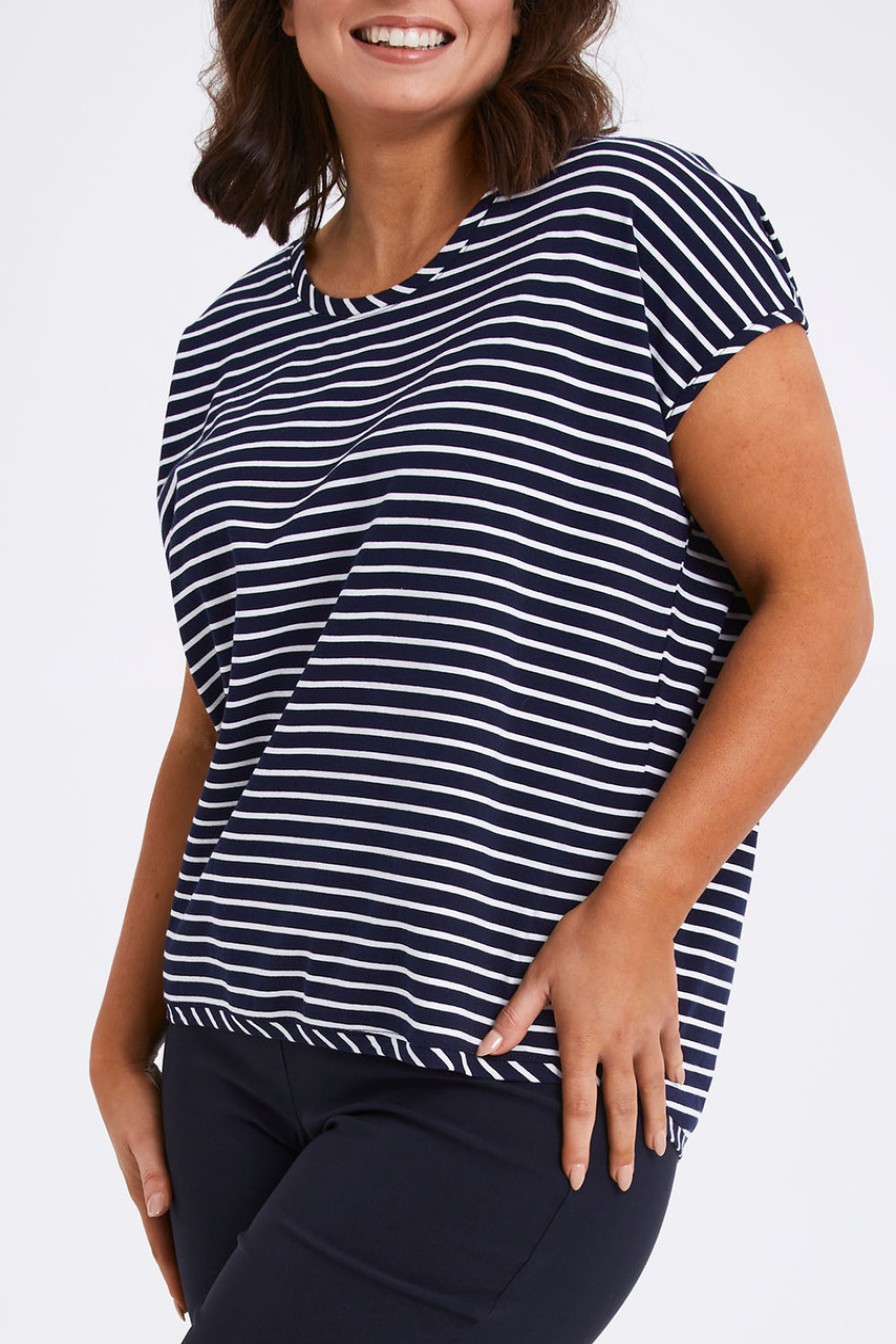 Tops bird keepers | The Striped Drape Tee Navywhite