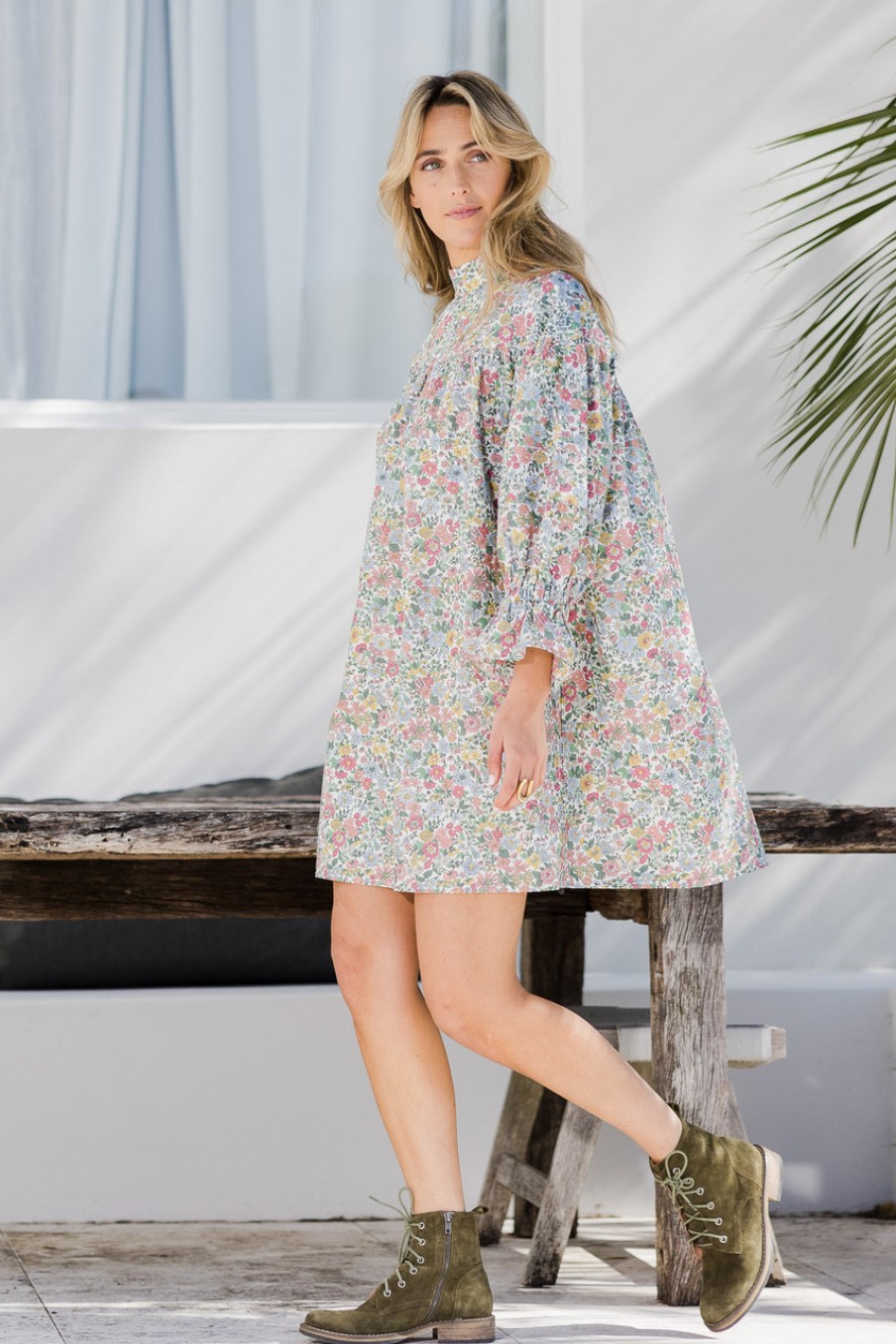 Dresses boho bird | Garden Breeze Cotton Smock Dress Fleur