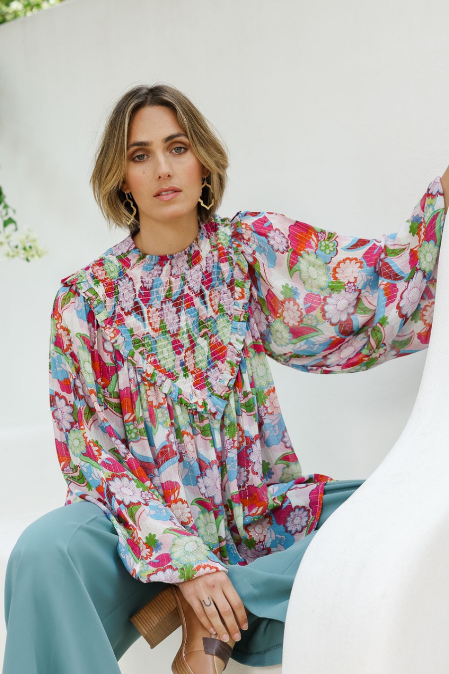 Tops boho bird | Flower Fun Shirred Blouse Fleur