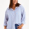 Tops boho bird | Relaxed Elegance Boyfriend Shirt Bluestripe