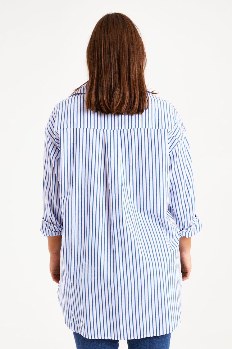 Tops boho bird | Relaxed Elegance Boyfriend Shirt Bluestripe