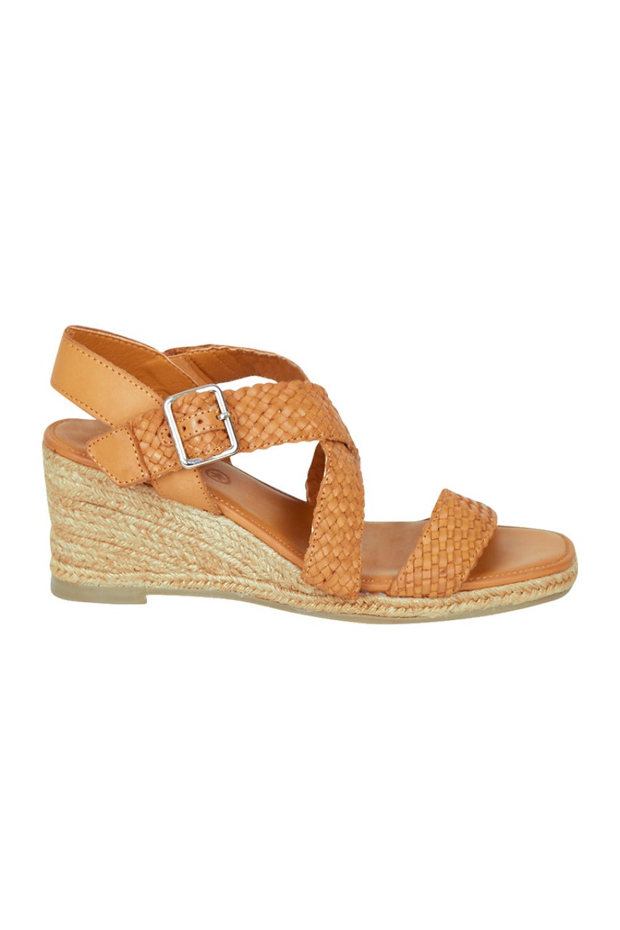 Shoes Human Premium | Grover Woven Leather Espadrille Wedge Tan