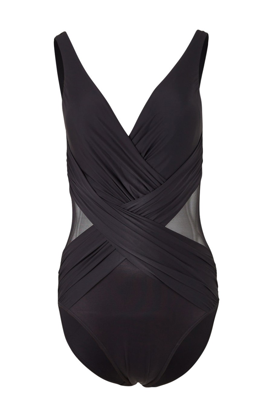 Swimwear Miraclesuit | Crossover Draped Shaping Swimsuit Black