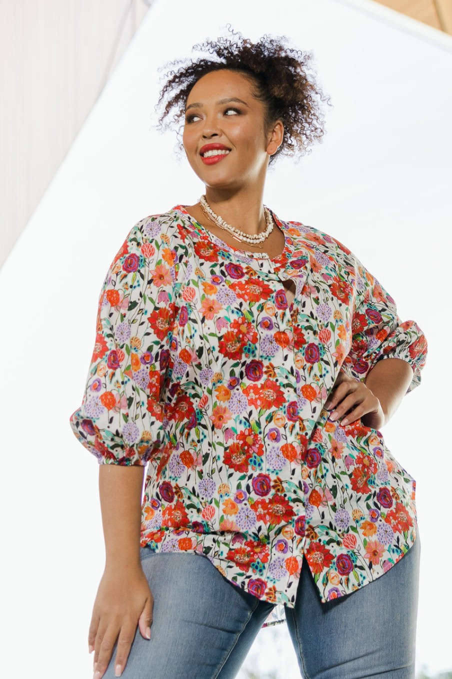 Tops Belle bird | Belle Mercerised Cotton Printed Shirt Poppies