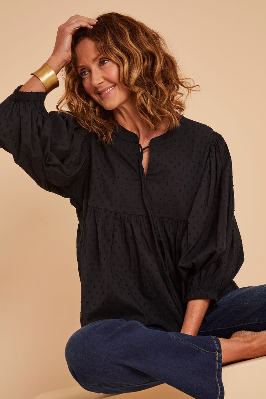 Tops boho bird | Happy Hour Dobby Blouse Black