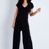 Jumpsuits & Playsuits bird by design | The Frill Sleeve Ruched Waist Jumpsuit Black