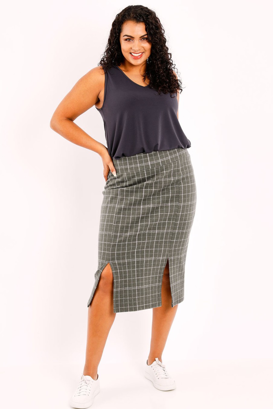 Skirts Belle bird | Belle Cotton Rich Pencil Skirt Check