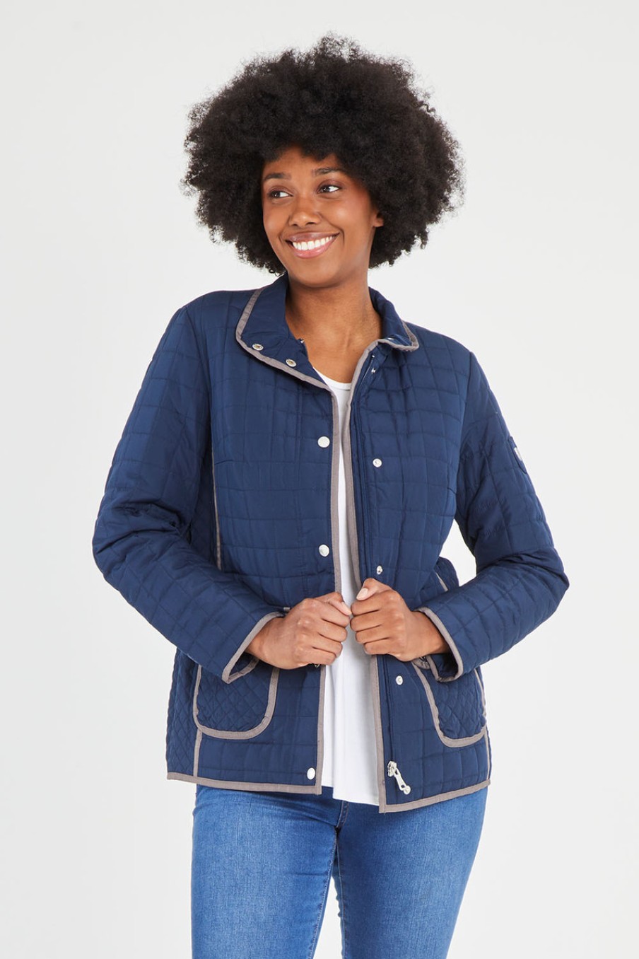 Coats & Jackets Pretty In Pink | Diamond Stitch Quilted Lightweight Jacket Navy