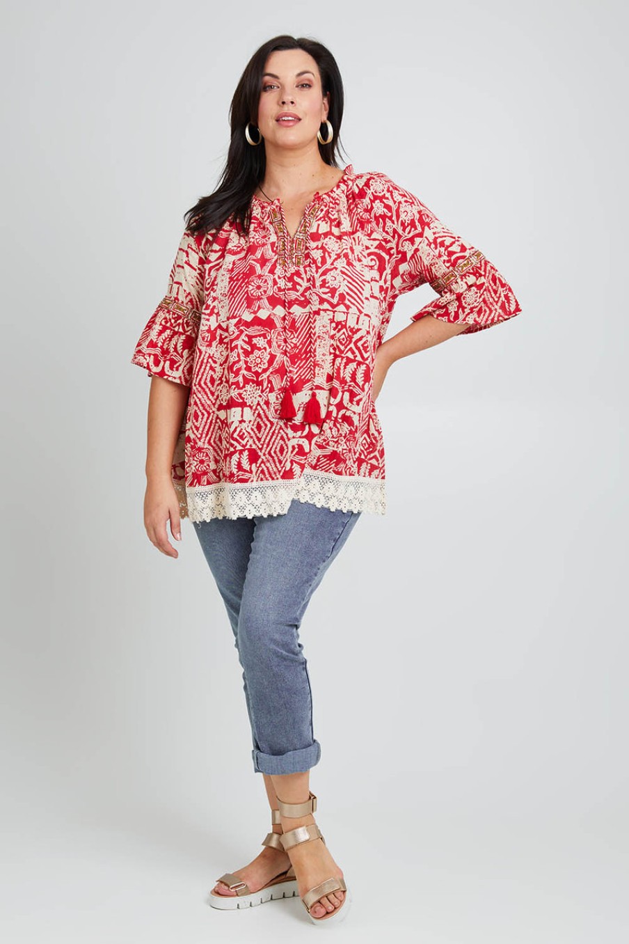 Tops Sea Bird | Maroubra Beach Cotton Blouse Red