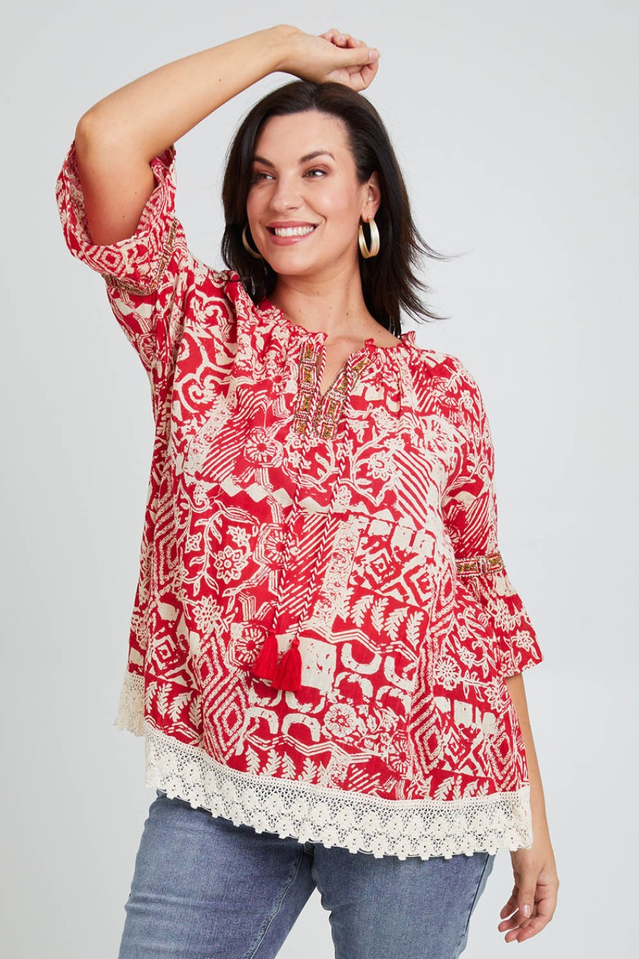 Tops Sea Bird | Maroubra Beach Cotton Blouse Red