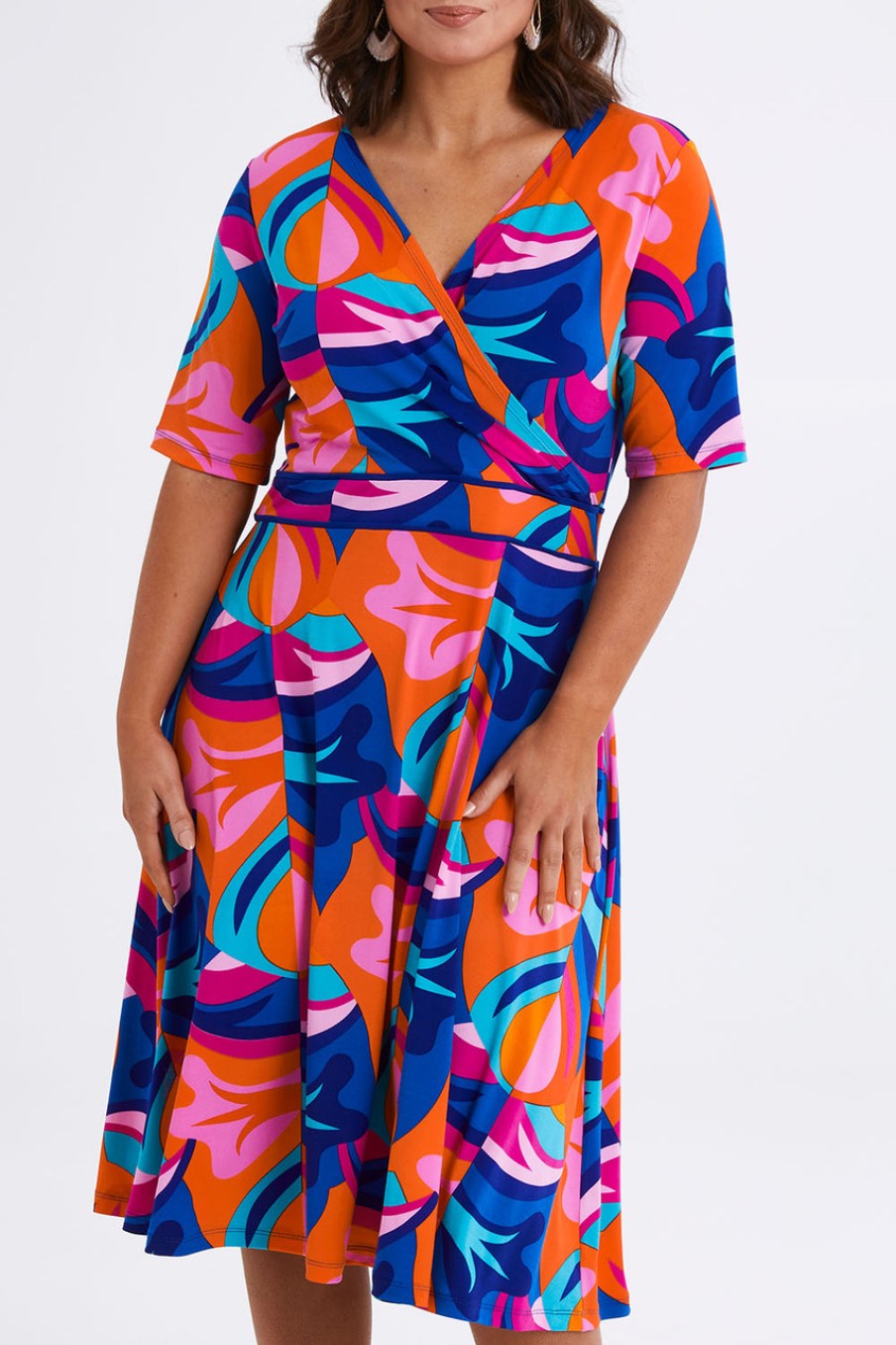 Dresses handpicked by birds | Printed Short Sleeve Faux Wrap Dress Retro