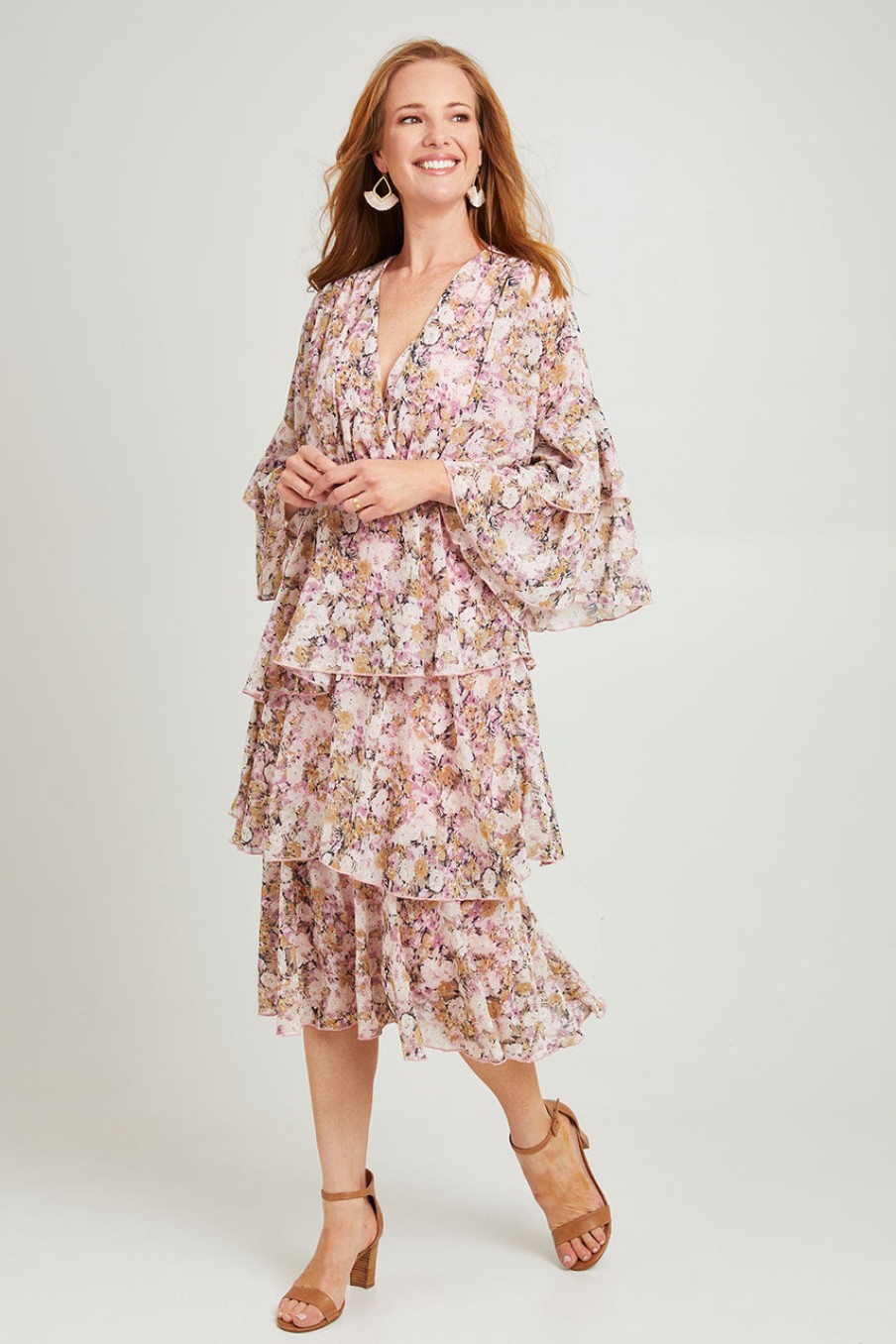 Dresses Cordelia St | Free Flowing Wrap Midi Floral