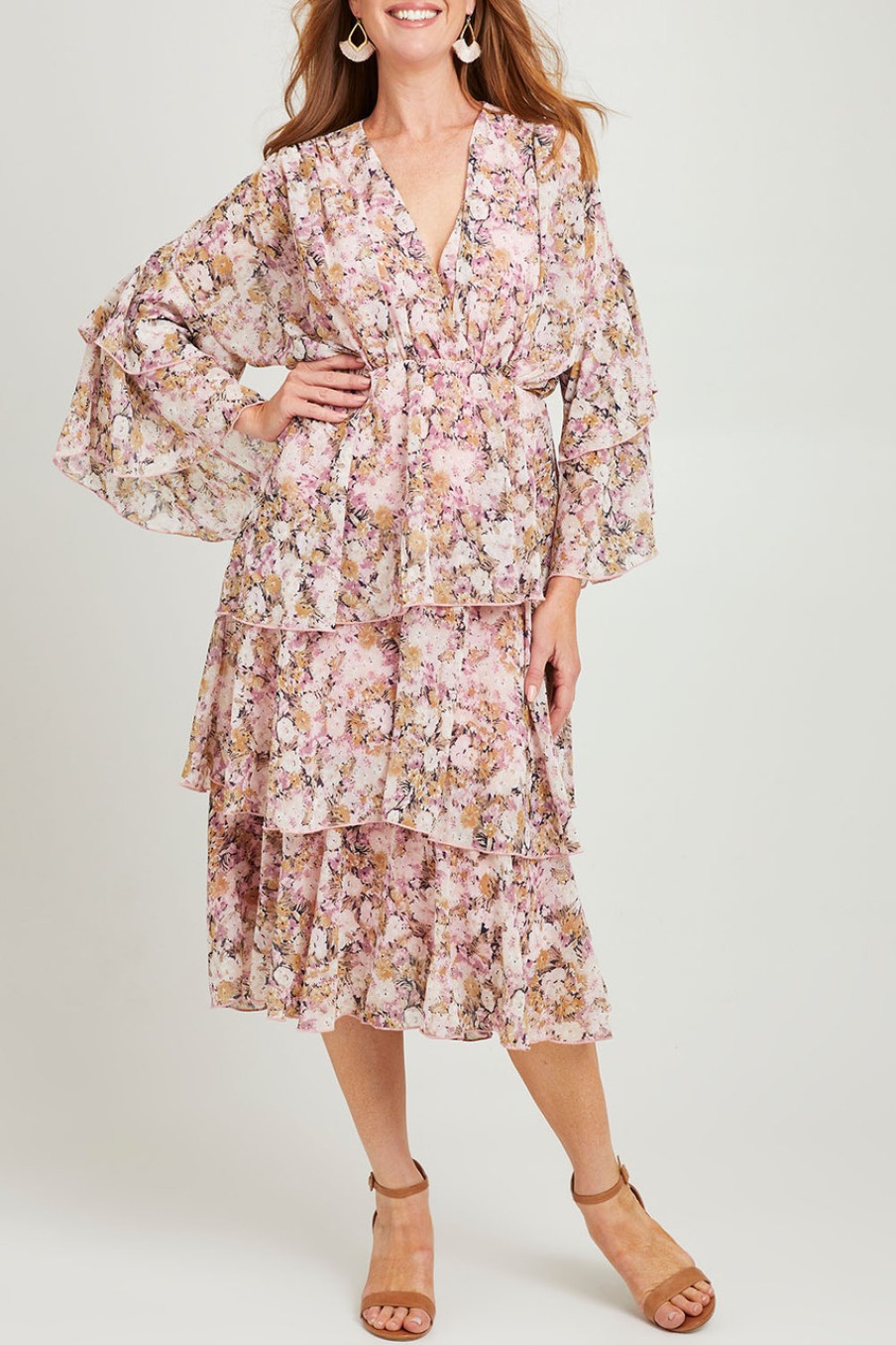 Dresses Cordelia St | Free Flowing Wrap Midi Floral