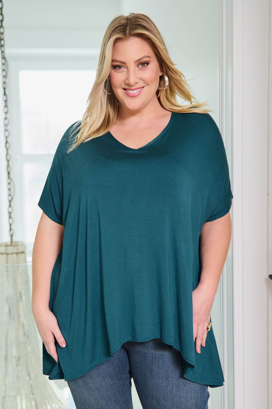 Tops Belle bird | Belle High Low Bamboo Tee Petrol