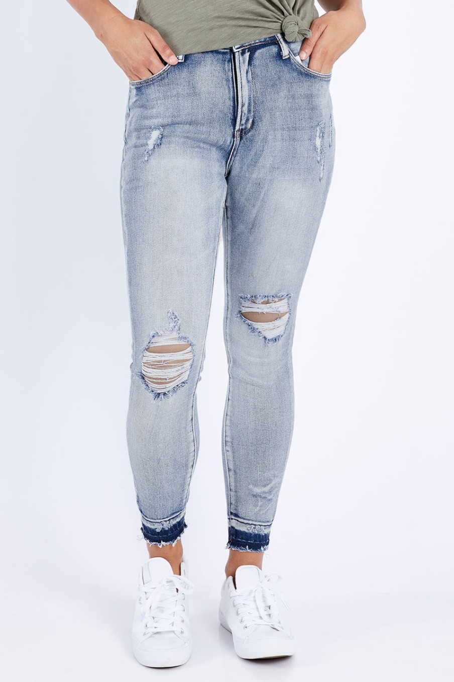 Jeans Wakee Jeans | Frankie Frayed Hem Skinny Jean Lightwash