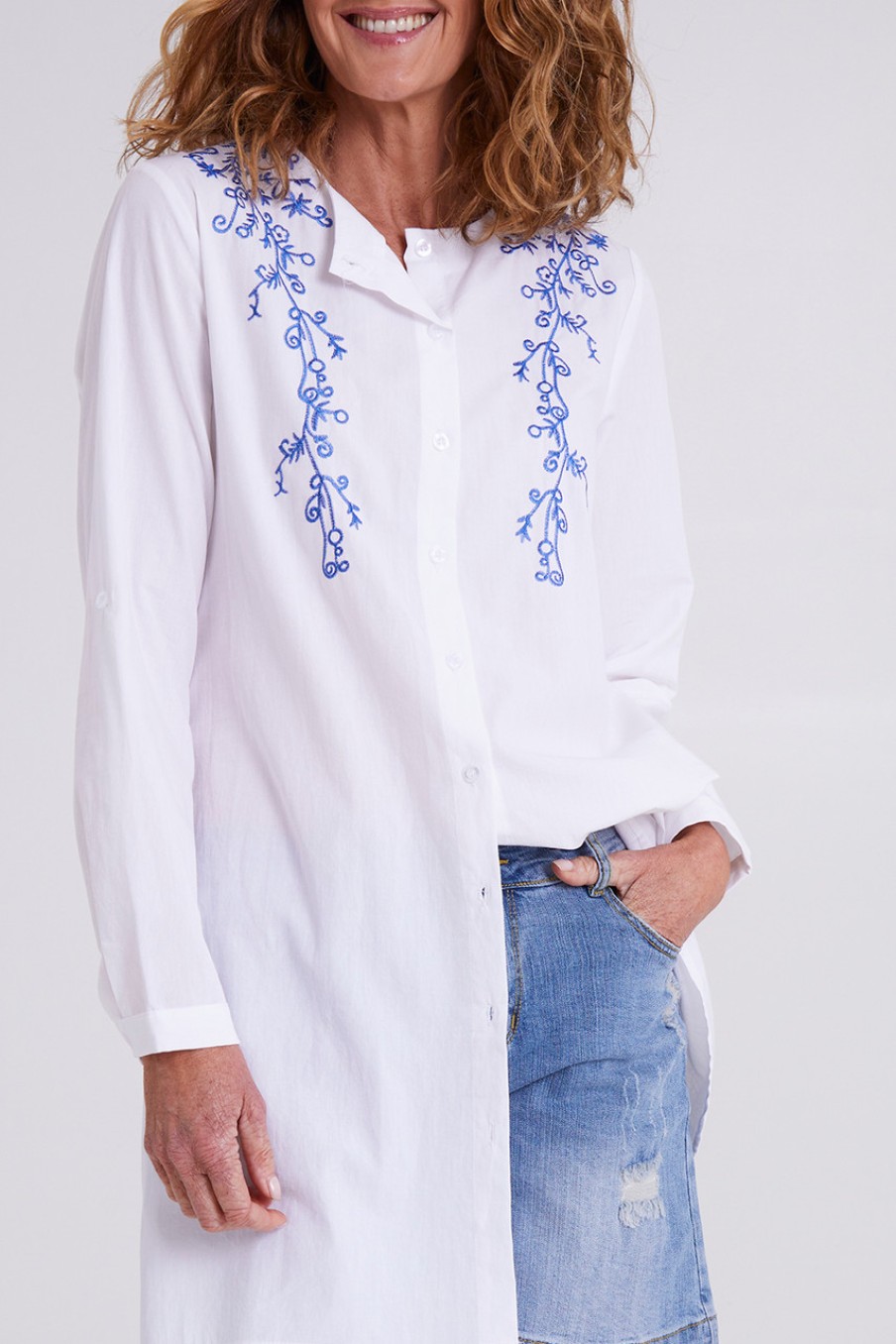 Tops Cordelia St | Embroidered Tunic Whtblue