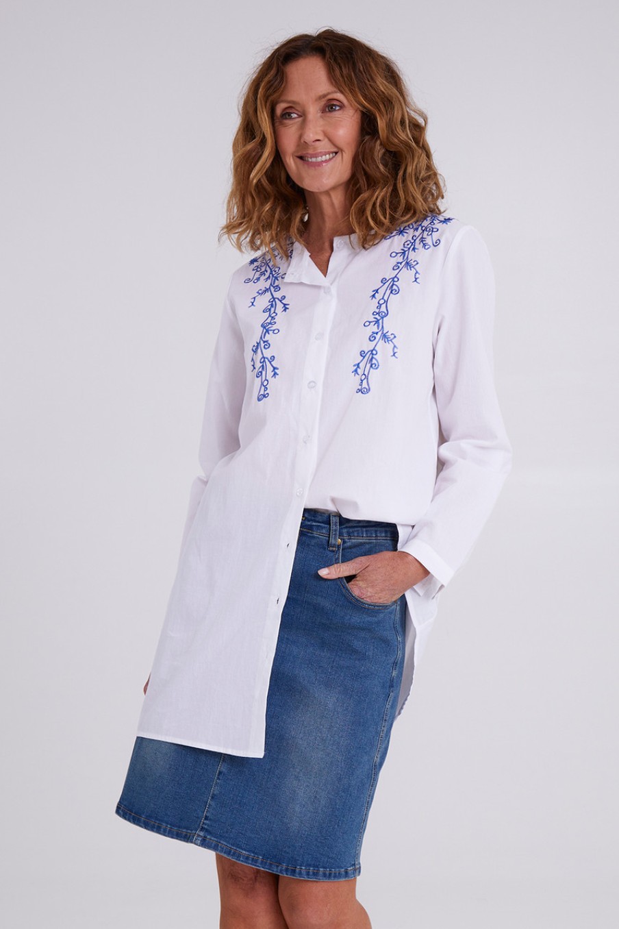 Tops Cordelia St | Embroidered Tunic Whtblue