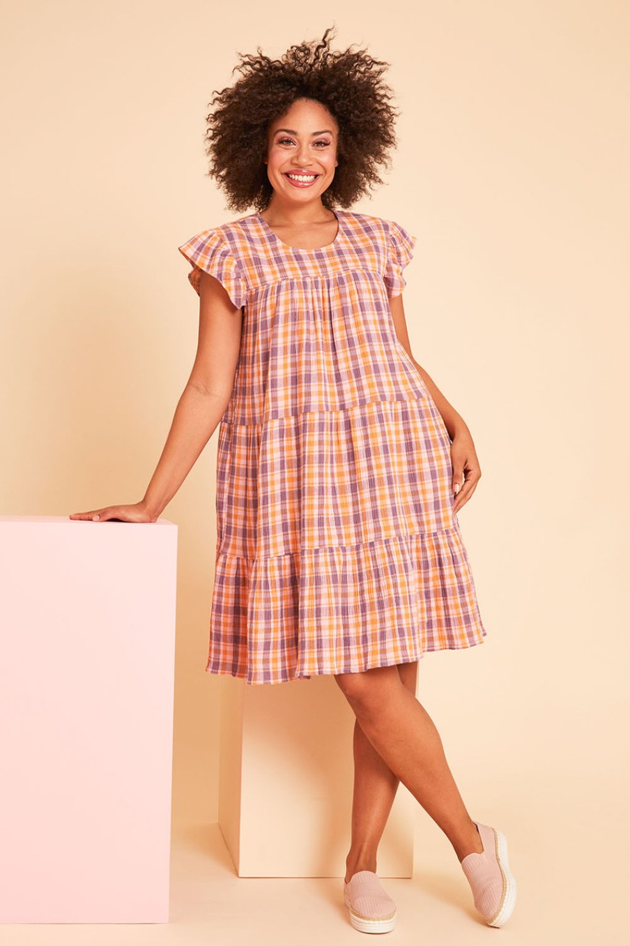 Dresses handpicked by birds | Ruffle Sleeve Tier Dress Mixedcheck