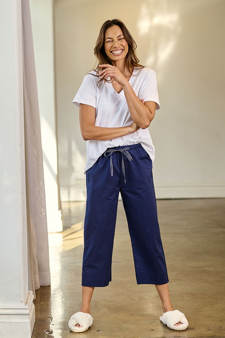 Lingerie & Sleepwear Unwind by Birdsnest | Cotton Wide Leg Pyjama Pants Navy